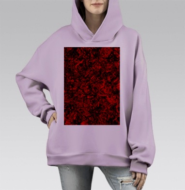 Техноурбанистический городской красно черный хаос сцены, Hoodie Mono Fiolet, оверсайз, утепленная
