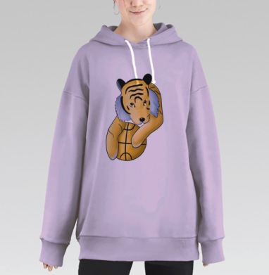 Тигр с Баскетбольным Мячом Объятия Смешной, Hoodie Long Oversize Fiolet