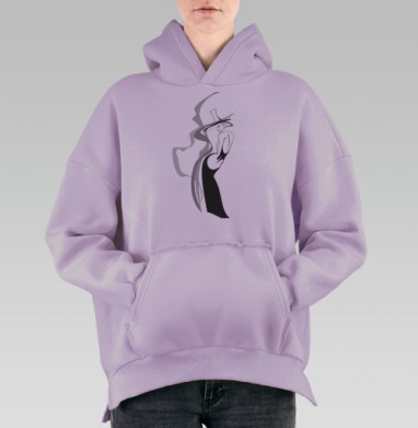 Элегантный силуэт женщины в черном платье и шляпе, Hoodie Oversize Fiolet, утепленная