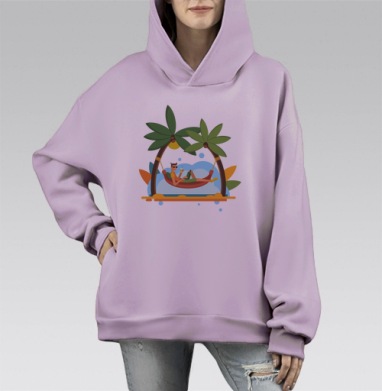 Удаленная работа на острове в гамаке с пальмами работать в кайф, Hoodie Mono Fiolet, оверсайз, утепленная