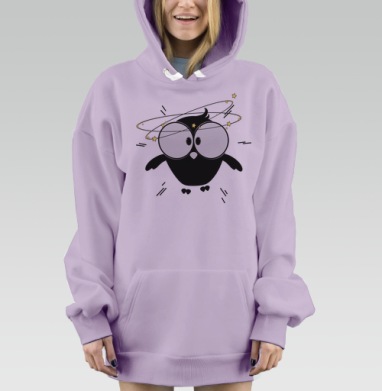 Удивленная сова со звездами вокруг головы с забавными деталями, Hoodie Mjhigh Dig Mel, Fiolet, утепленная