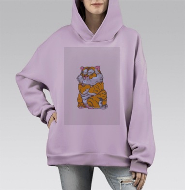 Упрямый маленький тигр сердитый взгляд, Hoodie Mono Fiolet, оверсайз, утепленная