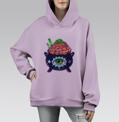 Ведьминский котел с мороженым и насыщенными цветами, Hoodie Mono Fiolet, оверсайз, утепленная