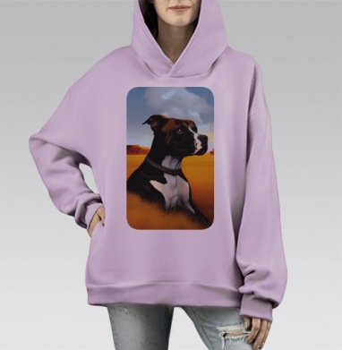 Верный друг собака на фоне поля и неба, Hoodie Mono Fiolet, оверсайз, утепленная