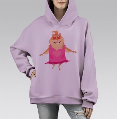 Веселая девочка в розовом платье влюбленная и счастливая, Hoodie Mono Fiolet, оверсайз, утепленная