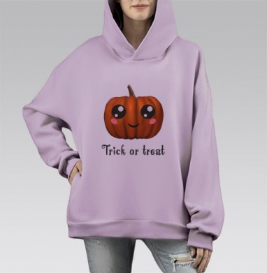 Веселая тыква для праздника Хэллоуина Trick or treat, Hoodie Mono Fiolet, оверсайз, утепленная