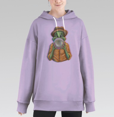Весёлая зелёная лягушка с пузырём в шляпе рубашке, Hoodie Long Oversize Fiolet