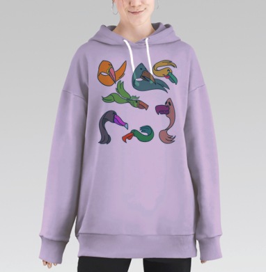 Весёлые мультяшные птицы коллекция красочного набора, Hoodie Long Oversize Fiolet