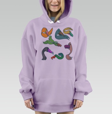 Весёлые мультяшные птицы коллекция красочного набора, Hoodie Mjhigh Dig Mel, Fiolet, утепленная
