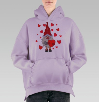 Веселый гном с сердцем подарок влюбленных, Hoodie Oversize Fiolet, утепленная