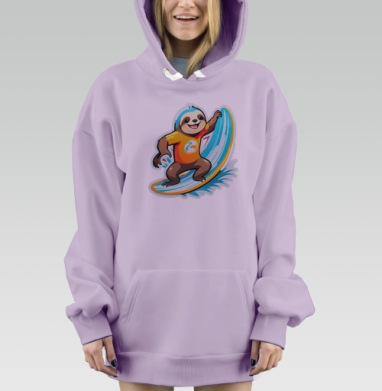 Веселый ленивец на серфе с яркими цветами, Hoodie Mjhigh Dig Mel, Fiolet, утепленная