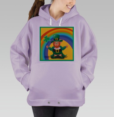 Веселый лепрекон с четырёхлистным клевером и радугой, Hoodie Oversize Fiolet