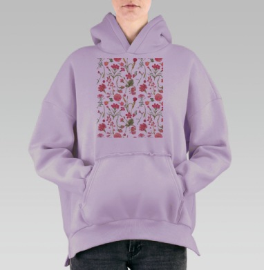Винтажные розовые цветы весеннее утро нежность красоты, Hoodie Oversize Fiolet, утепленная