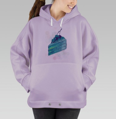 Вкусный синий торт с вишней в креме 3D, Hoodie Oversize Fiolet