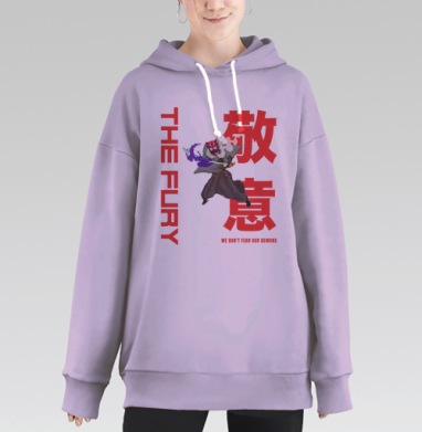 Воин с демонической маской и ярким мечом держит, Hoodie Long Oversize Fiolet
