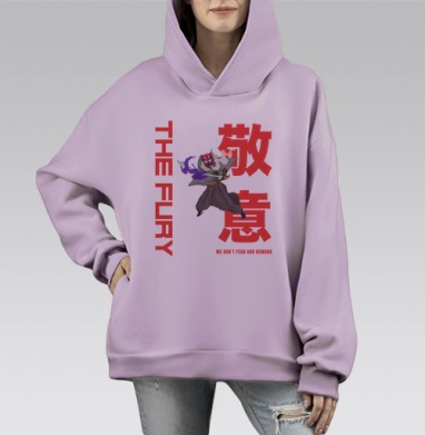 Воин с демонической маской и ярким мечом держит, Hoodie Mono Fiolet, оверсайз, утепленная