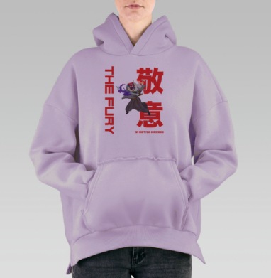 Воин с демонической маской и ярким мечом держит, Hoodie Oversize Fiolet, утепленная
