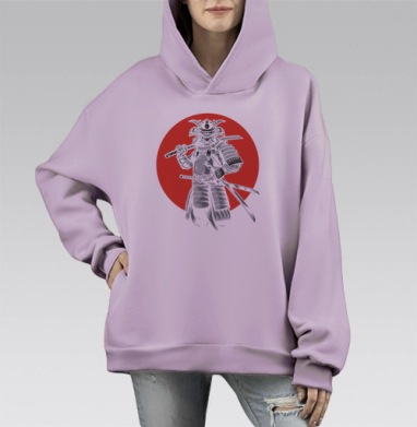 Воин самурай с мечом на красном фоне, Hoodie Mono Fiolet, оверсайз, утепленная