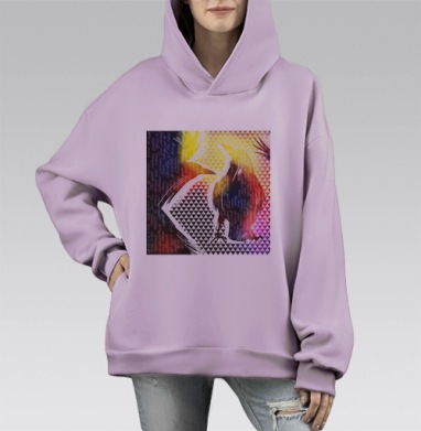 Ворон с цитатой Эдгара По в радуге цвета, Hoodie Mono Fiolet, оверсайз, утепленная