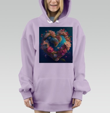Вращающаяся планета в цветах сердце любви Земля, Hoodie Mjhigh Dig Mel, Fiolet, утепленная