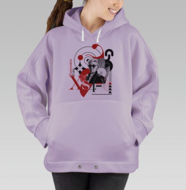 Выражение Четыре Смелый Коллаж Стильный Образ, Hoodie Oversize Fiolet