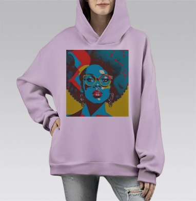 Яркая девушка в очках современный образ модный стиль, Hoodie Mono Fiolet, оверсайз, утепленная