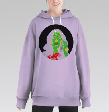 Яркая женщина разговаривает по телефону в кислотных цветах, Hoodie Long Oversize Fiolet