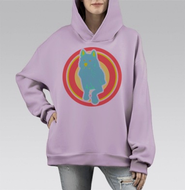Яркая Контрастная Собака В Стиле Поп Арт, Hoodie Mono Fiolet, оверсайз, утепленная