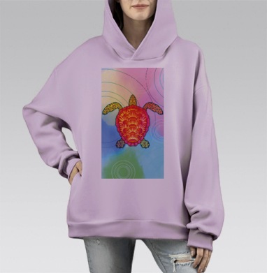 Яркая Морская Черепаха На Радужном Акватическом Фоне, Hoodie Mono Fiolet, оверсайз, утепленная