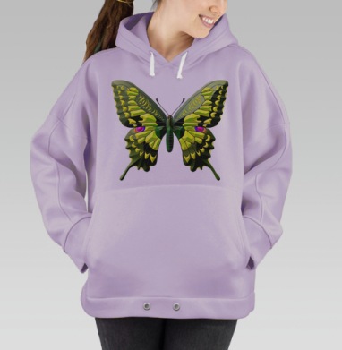 Яркая зеленая бабочка махаон с желтыми крыльями махаон, Hoodie Oversize Fiolet