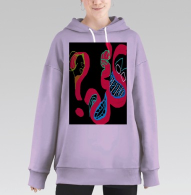 Яркие абстрактные формы красного и синего цвета движения и гармонии, Hoodie Long Oversize Fiolet