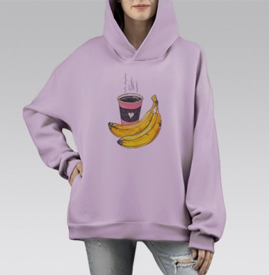 Яркие бананы и кофе на утренний завтрак банановые нотки банановые нотки, Hoodie Mono Fiolet, оверсайз, утепленная