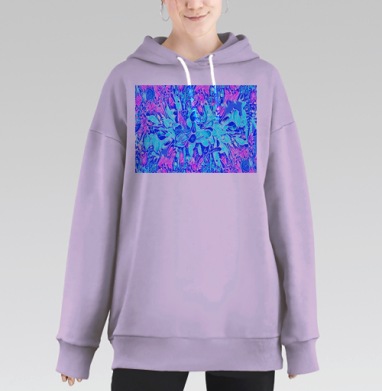 Яркие голубые брызги на лавандовом фоне абстрактное искусство, Hoodie Long Oversize Fiolet