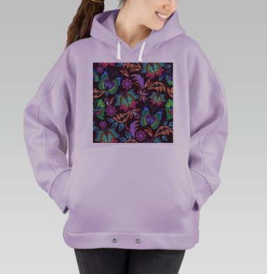 Яркие переливы бабочек природы коричневом фоне, Hoodie Oversize Fiolet