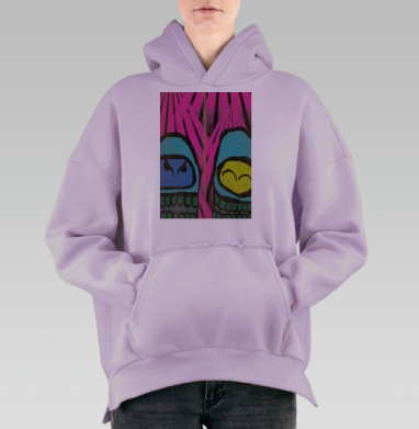 Яркие стилизованные черепа голубой желтый розовый, Hoodie Oversize Fiolet, утепленная