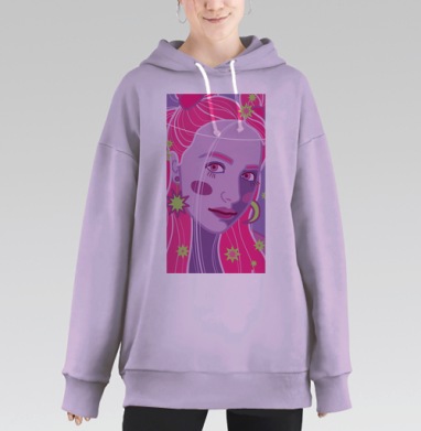 Яркий женский портрет в пурпурно розовой гамме живого настроения, Hoodie Long Oversize Fiolet