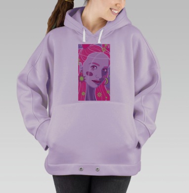 Яркий женский портрет в пурпурно розовой гамме живого настроения, Hoodie Oversize Fiolet