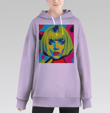 Яркий Неоновый Портрет Женщины с Волосами Мода, Hoodie Long Oversize Fiolet