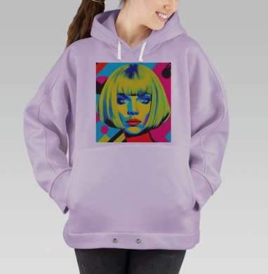 Яркий Неоновый Портрет Женщины с Волосами Мода, Hoodie Oversize Fiolet