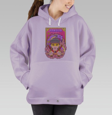 Яркий рисунок женщины с драконом и катанами в японском стиле Якудза, Hoodie Oversize Fiolet