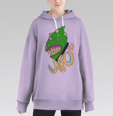 Ярко зеленая голова с глазами и зубами с надписью JOXO 123, Hoodie Long Oversize Fiolet