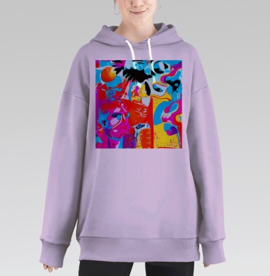 Яркое абстрактное смешение красного синего желтого, Hoodie Long Oversize Fiolet