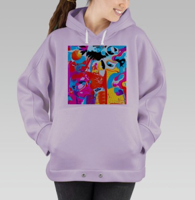 Яркое абстрактное смешение красного синего желтого, Hoodie Oversize Fiolet