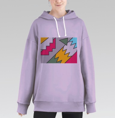 Яркое динамическое столкновение геометрических фигур на сером фоне, Hoodie Long Oversize Fiolet