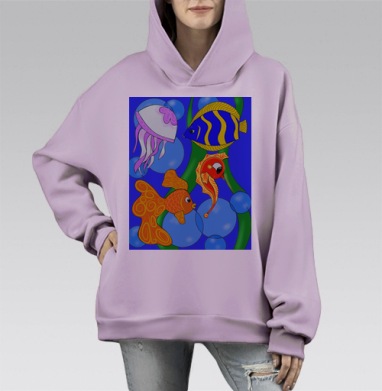 Яркое подводное плавание с разноцветными драгоценными морскими животными, Hoodie Mono Fiolet, оверсайз, утепленная