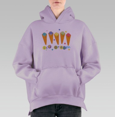 Яркое разноцветное мороженое в вафельных рожках на сером фоне, Hoodie Oversize Fiolet, утепленная
