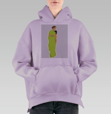 Яркое зелёное платье с черными рукавами завершают образ женщины, Hoodie Oversize Fiolet, утепленная