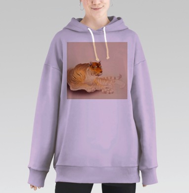 Задумчивый тигр в теплых оттенках гармония внутреннего мира, Hoodie Long Oversize Fiolet
