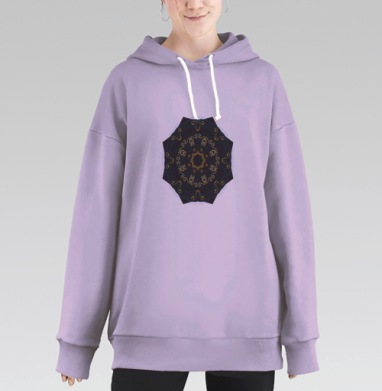 Загадочная индийская мандала черно желто голубая в центре, Hoodie Long Oversize Fiolet
