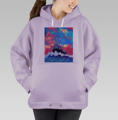 Зайцы формируют пирамиду на лодке в бурной воде, Hoodie Oversize Fiolet